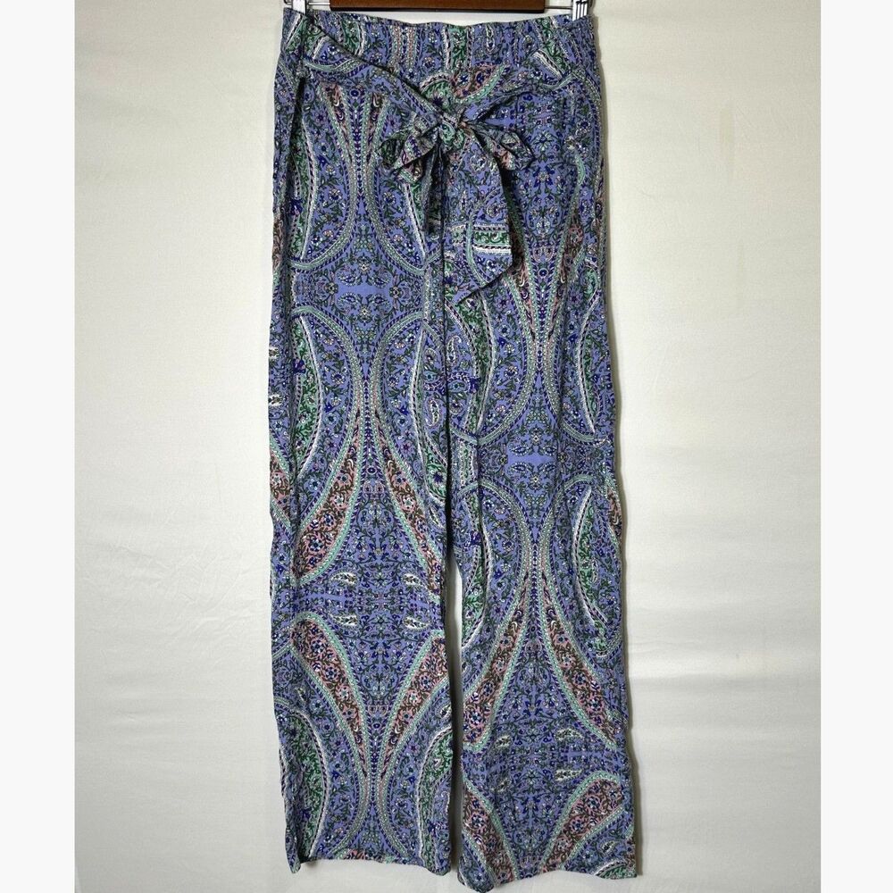 Lucy & Laurel Women's Wide Leg Paisley BOHO Hippie Pants Size L Tie Waist